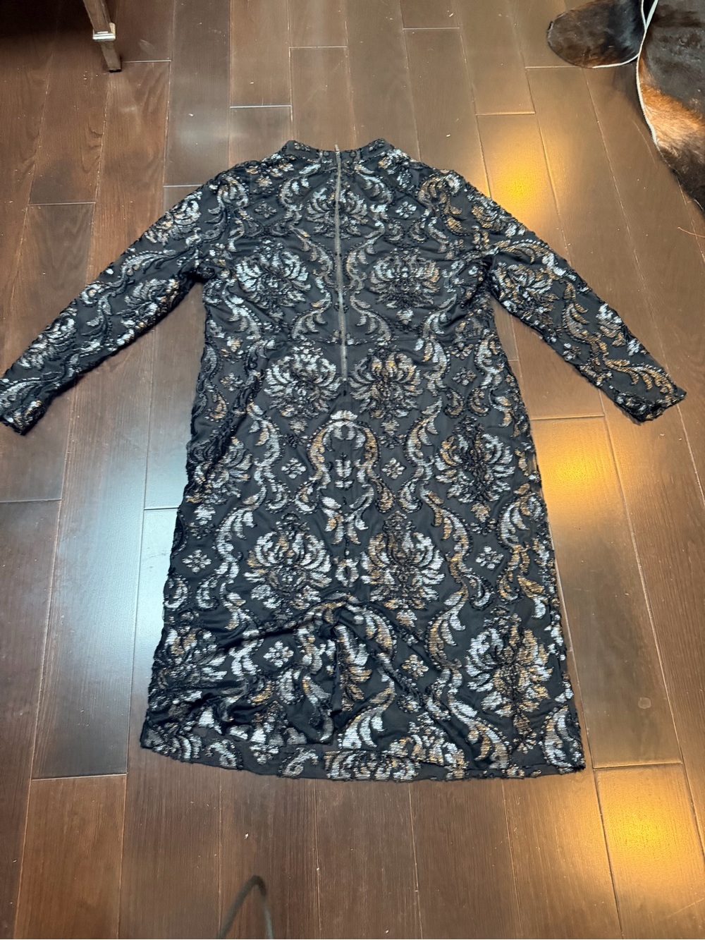 RACHEL Rachel Roy Black Sequin Lace Long-Sleeve Sheath Dress